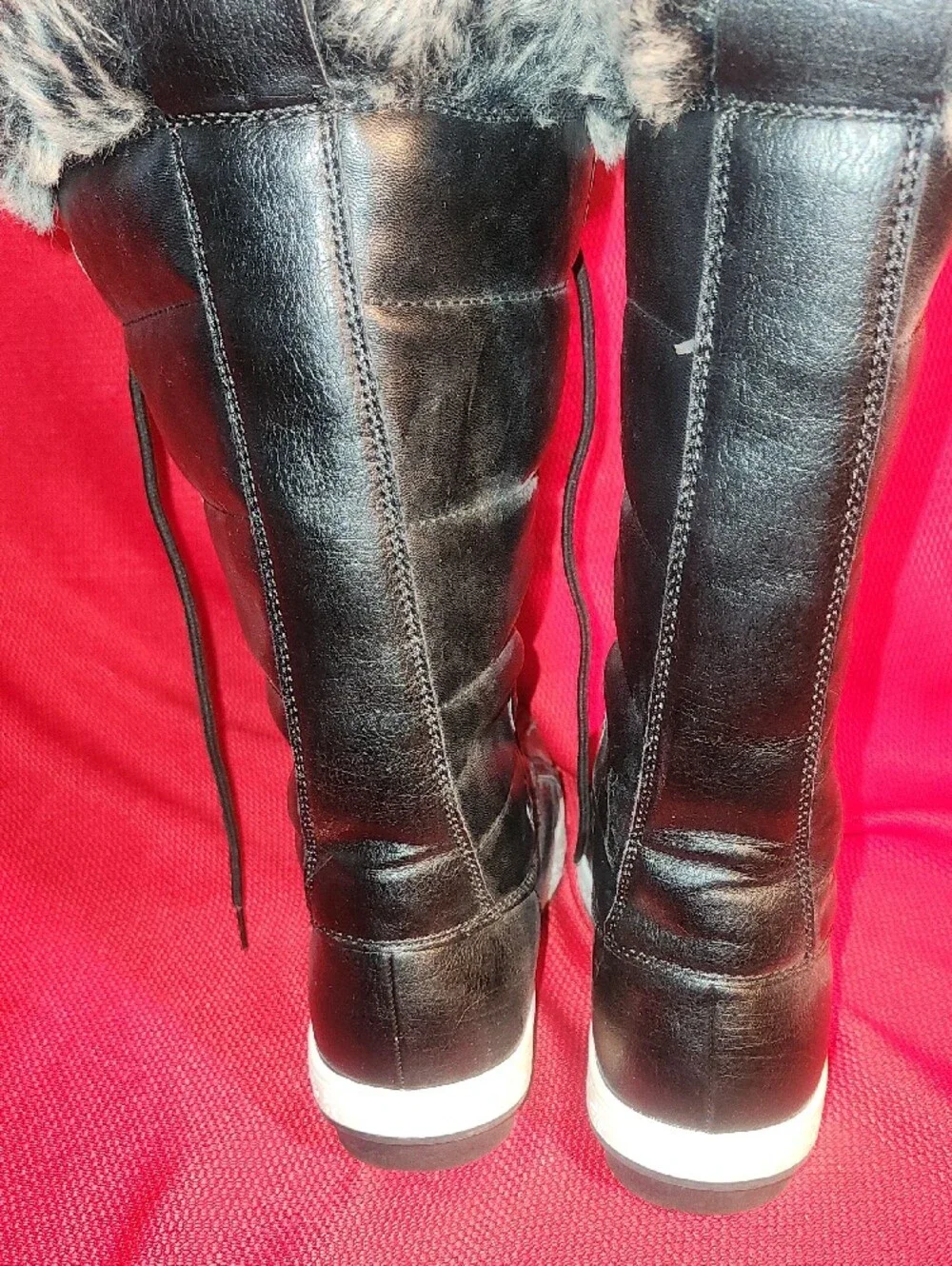 JustFab Black Faux-Fur Lace-Up Winter Boots with White Sole